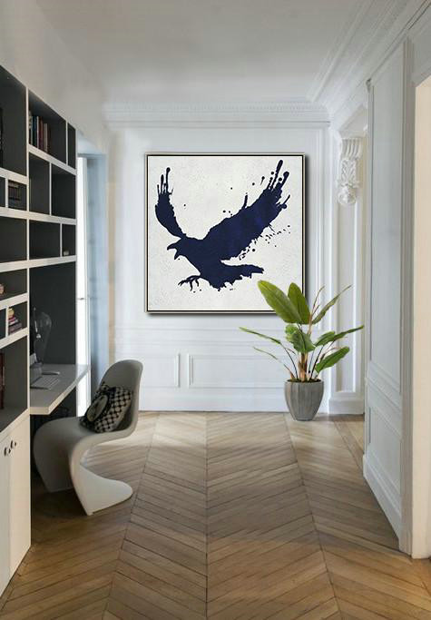 Buy Large Canvas Art Online - Hand Painted Navy Minimalist Painting On Canvas,Large Contemporary Art Canvas Painting #B9E6 - Click Image to Close